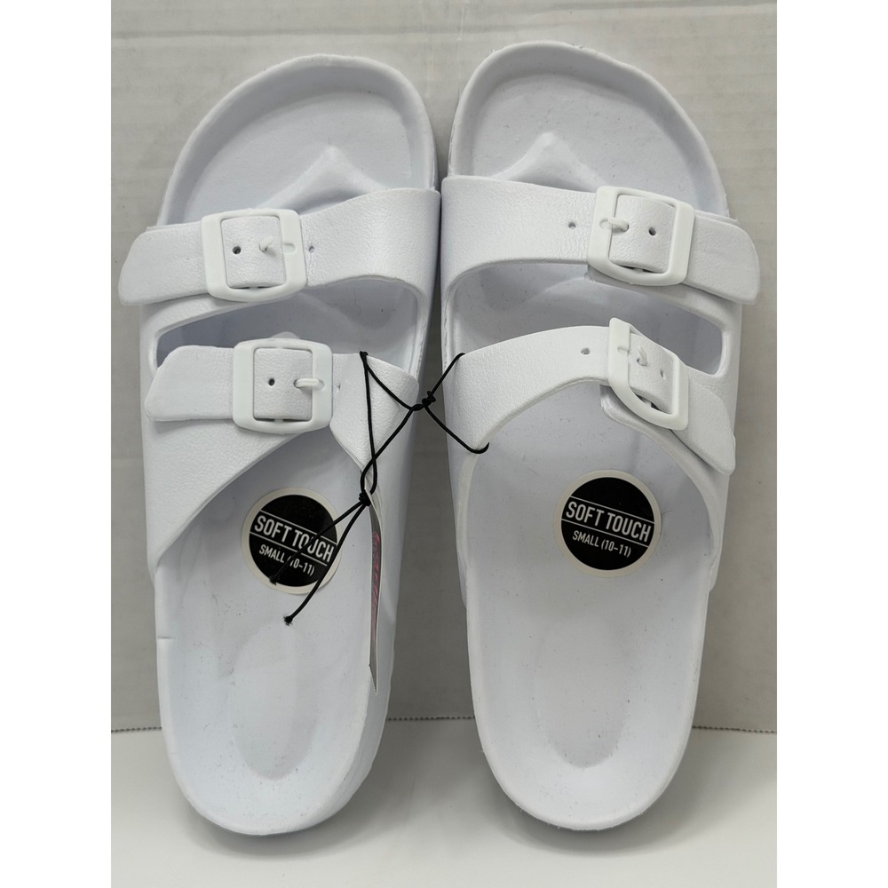 Bobbie Brooks Womens White EVA Double Buckle Slide Sandals Soft Touch Size 10-11